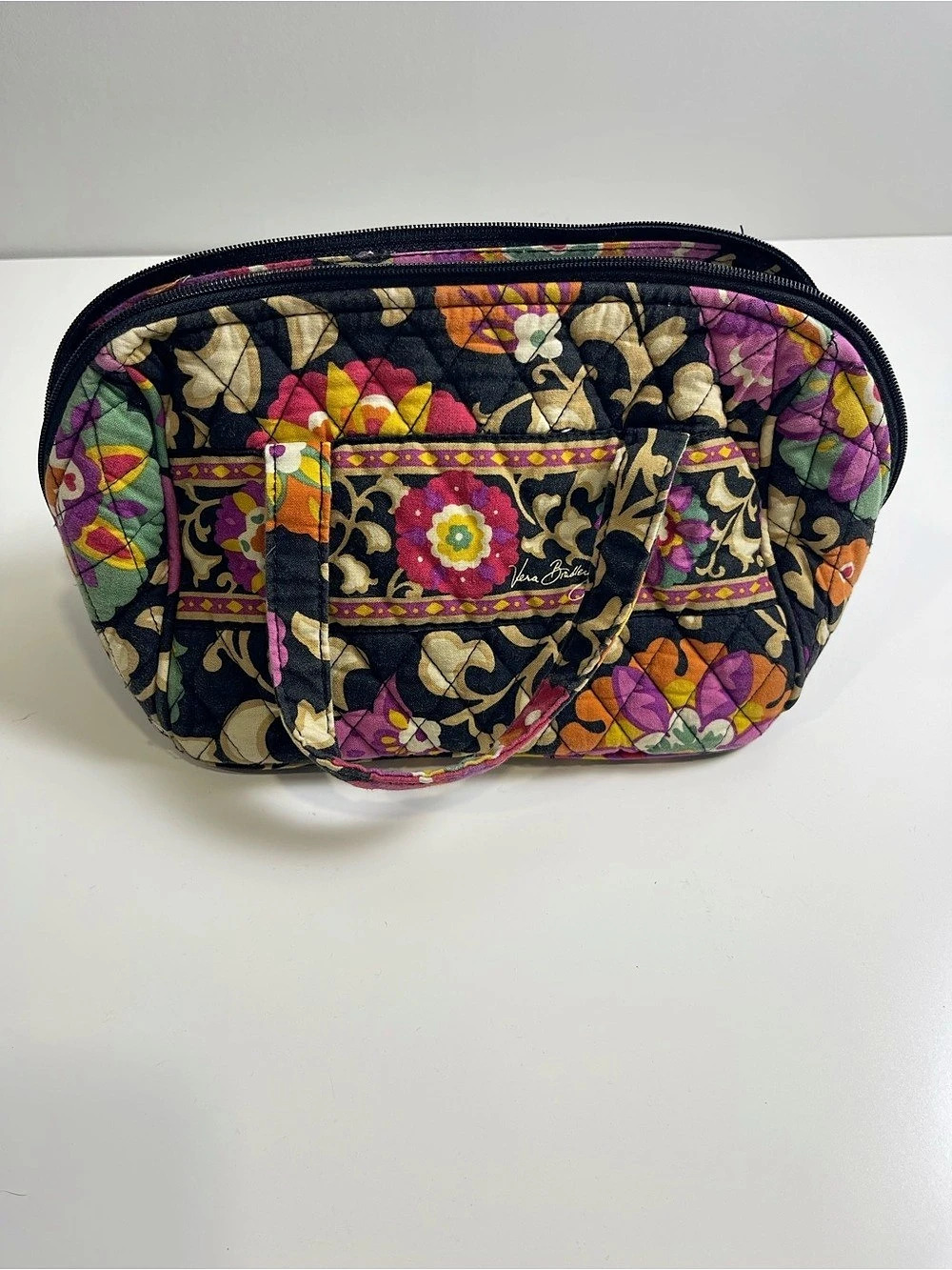 Vera Bradley Quilted Cosmetic Train Case Floral Black & Purple